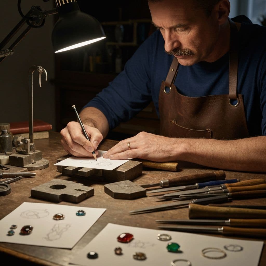 Master jeweler sketching a custom engagement ring